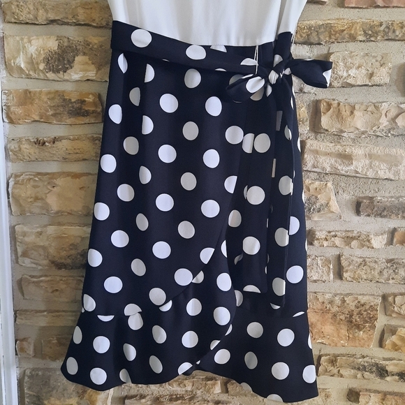 Shelby & Palmer Retro Polka-dot Dress Black White Side Sash Women's Size 14 - Picture 2 of 10